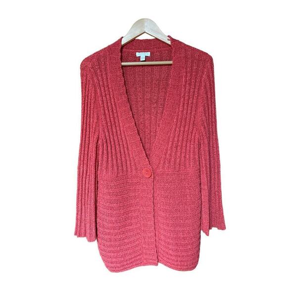 Cozy Soft Chunky Knit Pumkin Spice Deep Coral Crannycore One Button Cardigan - Picture 1 of 8